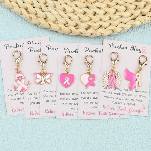 4/$20 Pink Ribbon Breast Cancer Awareness Pocket Hug Charms - Picture 2 of 4